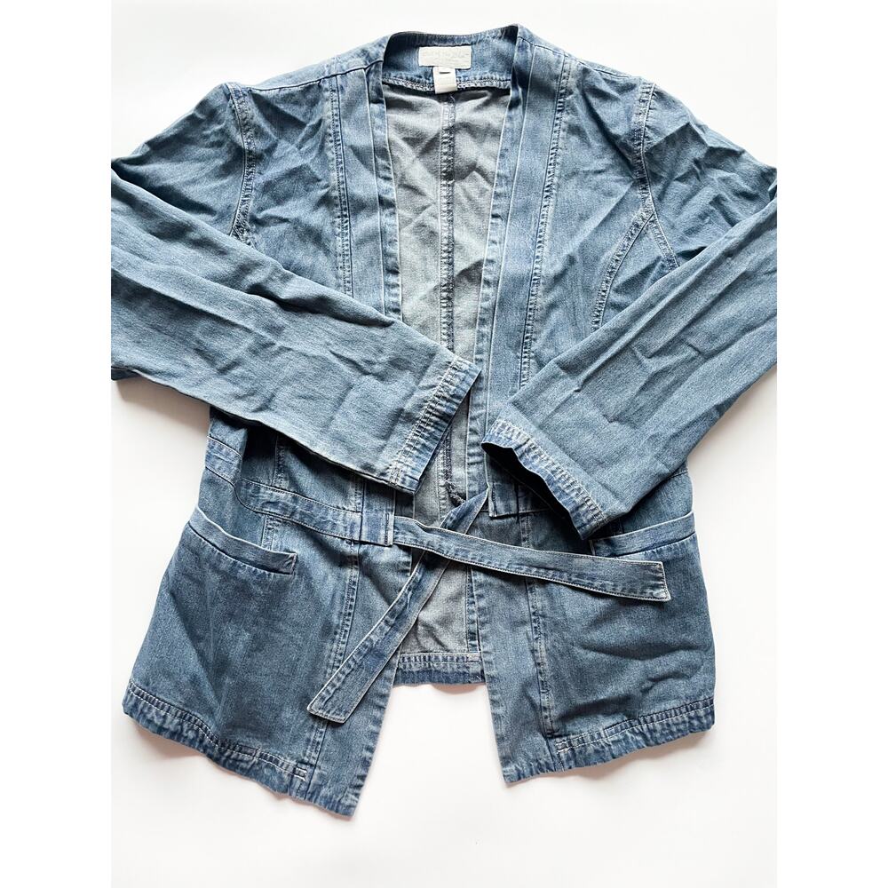 J. Jill Denim Work Wear Wrap Jacket With Sash Belt Women's Size Medium